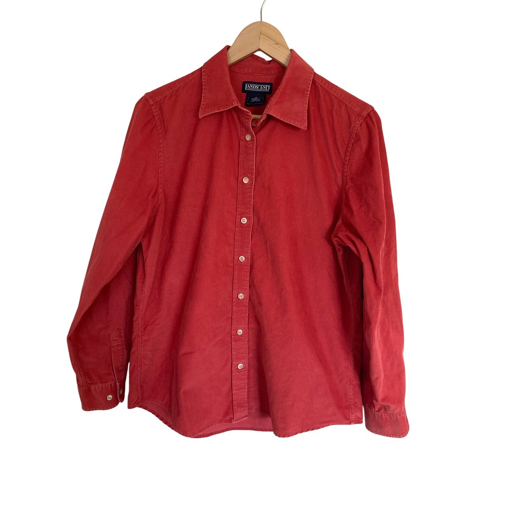 Lands End Red Corduroy Button Down Shirt Womens 12 Regular 100% Cotton 86655